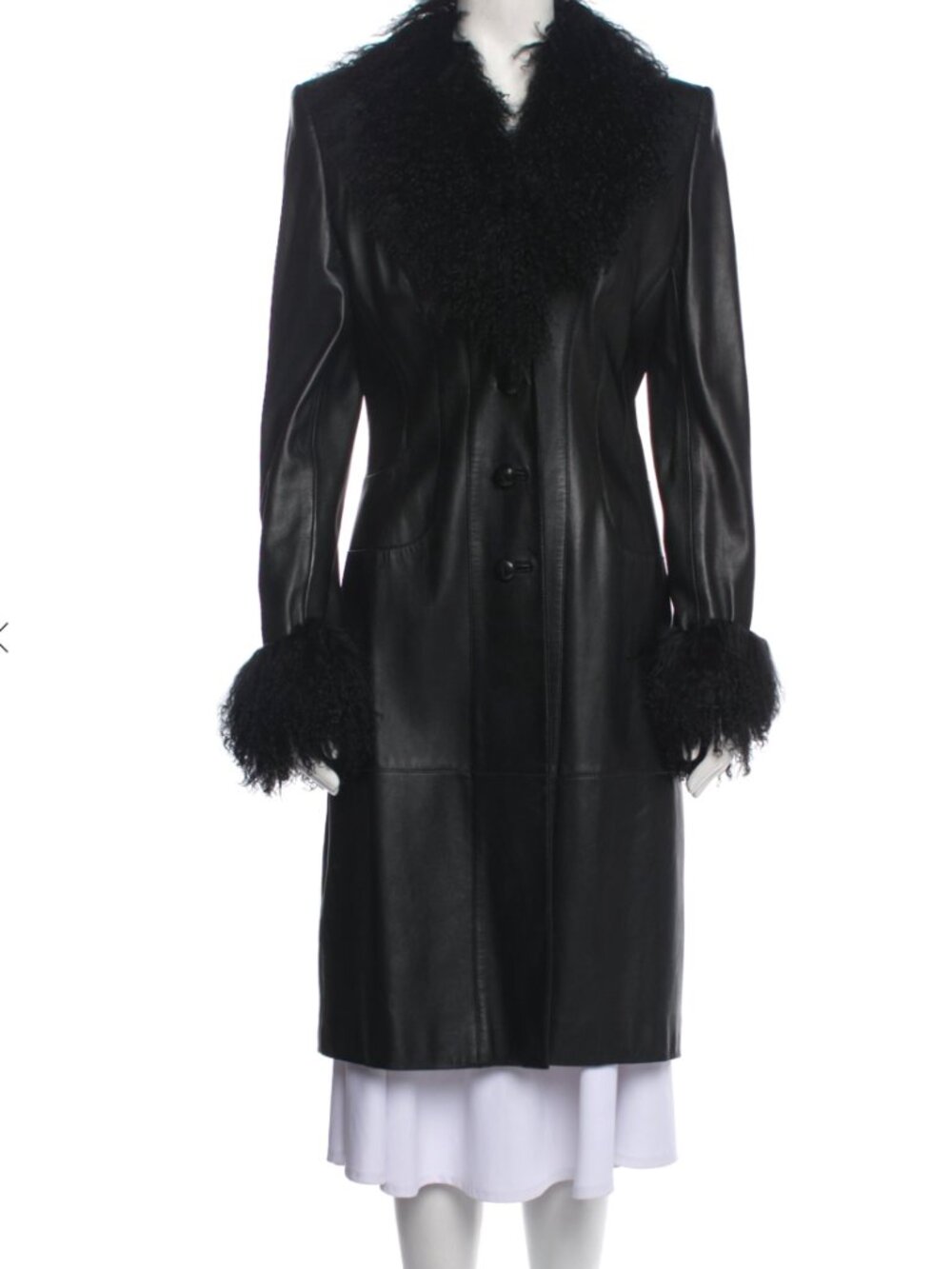 Escada Margaretha Ley Leather & Wool Coat with Shearling Fur & Cuffs EU 36
